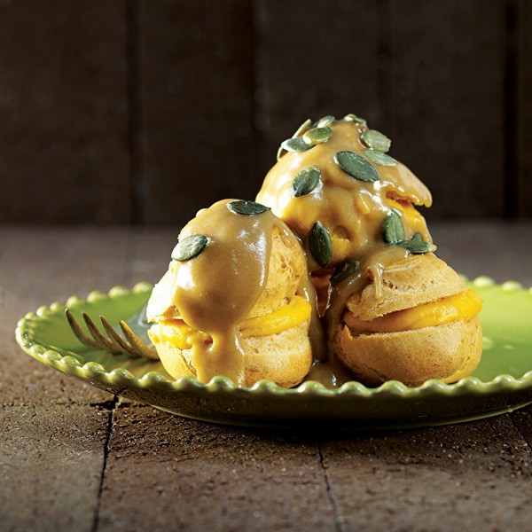 Pumpkin Profiteroles with Caramel Tahini Sauce